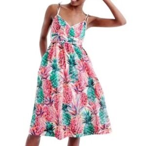 J. Crew Pink Pineapple Ratti Print Midi Cotton Sundress Resort Cruise Size 6